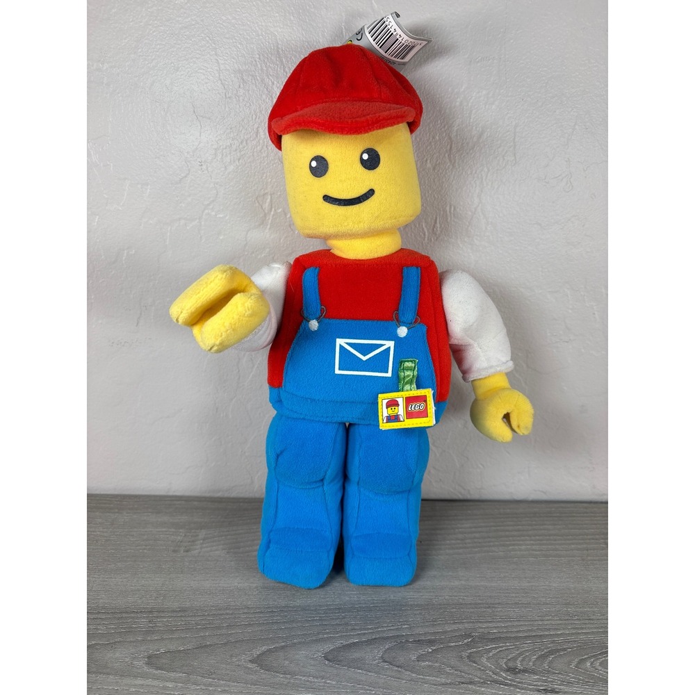 LEGO Minifigure Plush Mailman Postman Stuffed Toy Red Blue Overalls 12 Inch‎